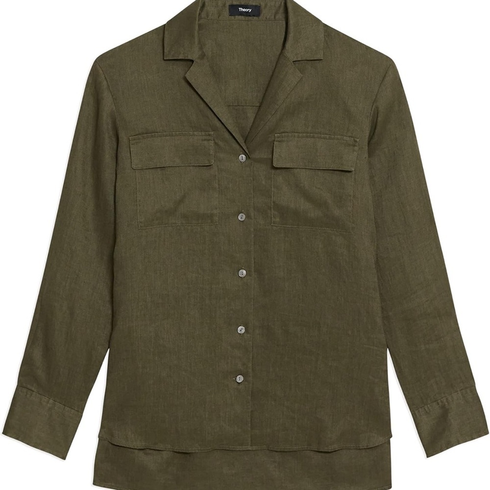 Theory Women’s Olive Linen Shirt - NWOT